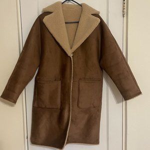 NWOT Mango Faux Shearling & Suede Reversible Long Coat